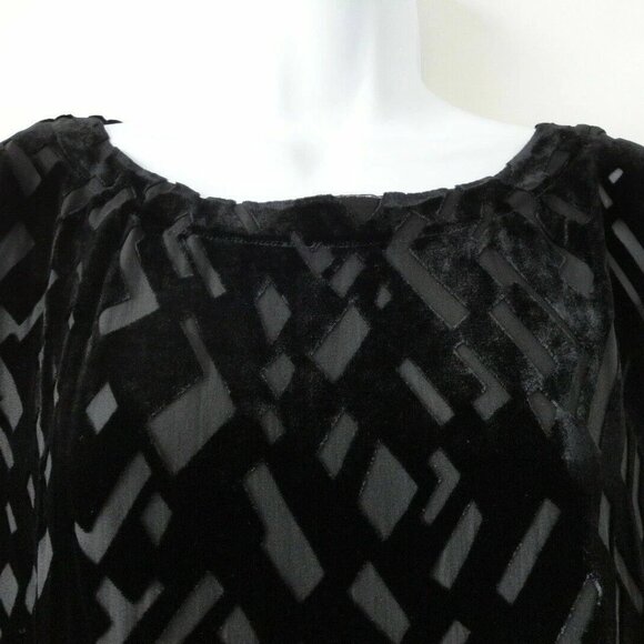 NWT EILEEN FISHER Black Bateau Neck Velvet Boxy Burnout Blouse Top Medium - Picture 4 of 7